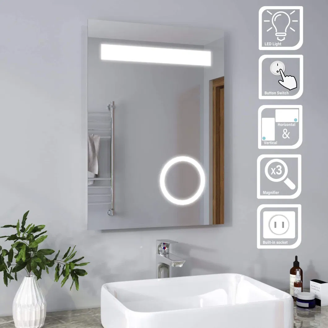 Hotel Decoration Rectangle 3X 5xmagnification Bathroom LED Mirror with IR Sensor Switch