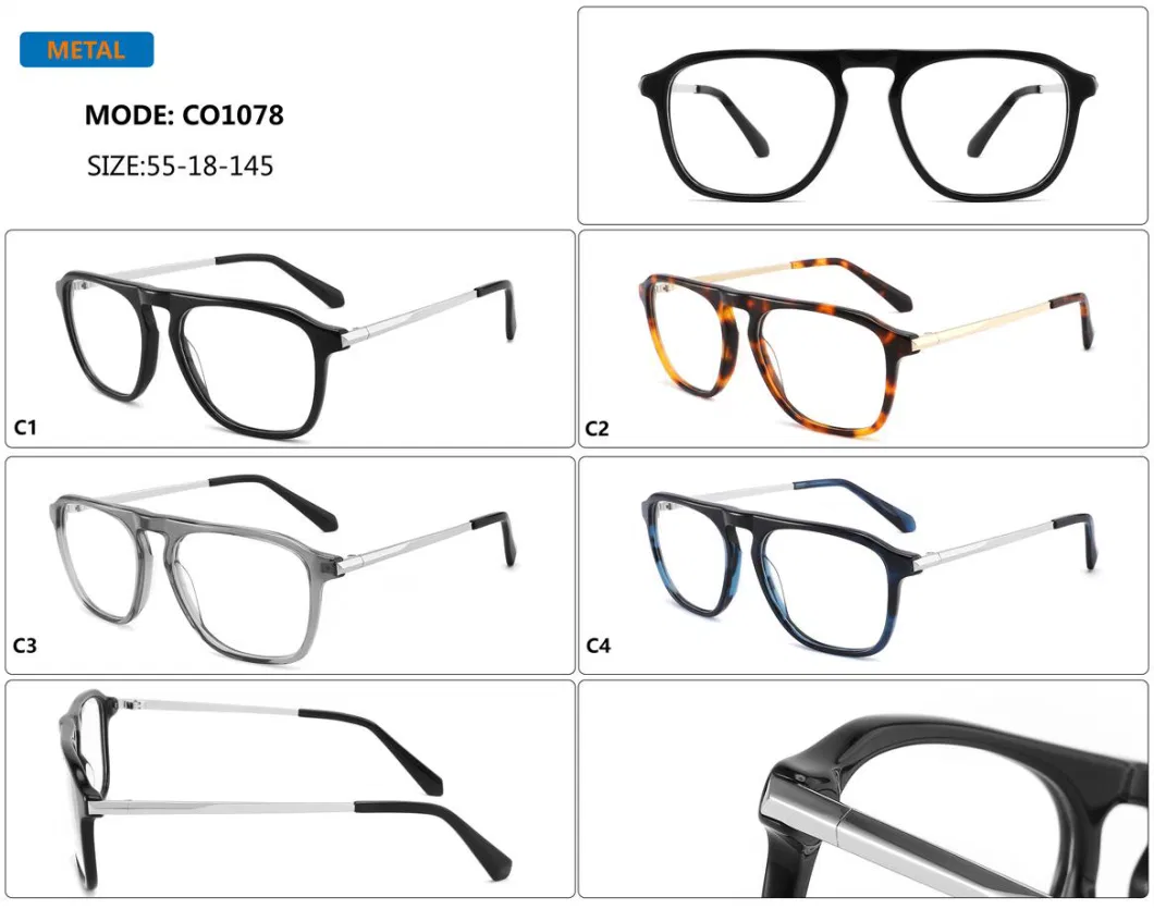 New Fashion Design Acetate Combined with Metal Temple Browline Glasses for Men Optical Frames